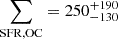 Mathematical equation: $ \sum_{\mathrm{SFR,OC}} =250^{+190}_{-130} $