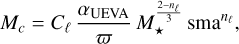 Mathematical equation: $M_{c}=C_{\ell} \frac{\alpha_{\text{UEVA}}}{\varpi} M_{\star}^{\frac{2-n_{\ell}}{3}} \operatorname{sma}^{n_{\ell}},$