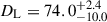Mathematical equation: $ D_{\mathrm{L}} = 74.0^{+2.4}_{-10.0} $