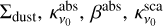 Mathematical equation: $\[\Sigma_{\text {dust}}, \kappa_{\nu_{0}}^{\text {abs}}, \beta^{\text {abs}}, \kappa_{\nu_{0}}^{\text {sca}}\]$