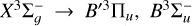 Mathematical equation: $\[X^{3} \Sigma_{g}^{{}-} \rightarrow B^{\prime 3} \Pi_{u}, B^{3} \Sigma_{u}^{{}-}\]$