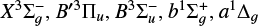 Mathematical equation: $\[X^{3} \Sigma_{g}^{{}-}, B^{\prime 3} \Pi_{u}, B^{3} \Sigma_{u}^{{}-}, b^{1} \Sigma_{g}^{+}, a^{1} \Delta_{g}\]$