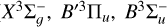 Mathematical equation: $\[X^{3} \Sigma_{g}^{{}-}, B^{\prime 3} \Pi_{u}, B^{3} \Sigma_{u}^{{}-}\]$