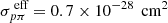 Mathematical equation: $ \sigma _{p\pi }^{\text{ eff}} = 0.7 \times 10^{-28} \, \text{ cm}^2 $