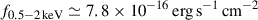 Mathematical equation: $ f_{0.5-2\,\rm keV}\simeq7.8\times10^{-16}\, \rm erg\,s^{-1}\,cm^{-2} $