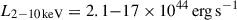 Mathematical equation: $ L_{\mathrm{2-10\,keV}}=2.1{-}17\times10^{44}\rm\,erg\,s^{-1} $