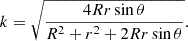 Mathematical equation: $$ k = \sqrt{\frac{4Rr \sin \theta }{R^2 + r^2 + 2Rr \sin \theta }}. $$