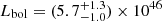 Mathematical equation: $ L_\mathrm{{bol}}=(5.7^{+1.3}_{-1.0})\times10^{46} $