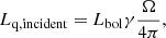 Mathematical equation: $$ \begin{aligned} L_{\rm {q, incident}} = L_{\rm {bol}} \gamma \frac{\Omega }{4\pi },\quad \end{aligned} $$
