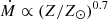 Mathematical equation: $ \dot{M} \propto(Z/Z_\odot)^{0.7} $