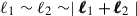 Mathematical equation: $ \ell_1 \sim \ell_2 \sim \mid{\pmb{\ell}_1+\pmb{\ell}_2}\mid $