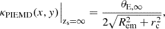 Mathematical equation: $$ \begin{aligned} \kappa _{\rm PIEMD}(x,y)\Big |_{\rm z_s=\infty }= \frac{\theta _{\rm E,\infty }}{2 \sqrt{R_{\rm em}^2 +r_{\rm c}^2}}, \end{aligned} $$