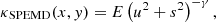 Mathematical equation: $$ \begin{aligned} \kappa _{\rm SPEMD}(x,y) = E \left(u^2+s^2\right)^{-\gamma }, \end{aligned} $$