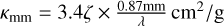 Mathematical equation: $\kappa_{\rm mm}=3.4 \zeta \times \frac{0.87 \rm mm}{\lambda} \, {\rm cm}^{2}/ {\rm g}$