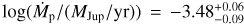 Mathematical equation: $\log(\dot{M}_{\rm p}/(M_{\rm Jup}/\rm yr))=-3.48^{+0.06}_{-0.09}$