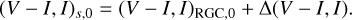 Mathematical equation: $\[(V-I, I)_{s, 0}=(V-I, I)_{\mathrm{RGC}, 0}+\Delta(V-I, I).\]$