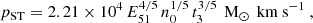 Mathematical equation: $$ \begin{aligned} p_{\text{ST}} = 2.21 \times 10^4 \, E_{51}^{4/5} \, n_{0}^{1/5} \, t_{3}^{3/5} \, \text{ M}_{\odot } \, \text{ km} \text{ s}^{-1}~, \end{aligned} $$
