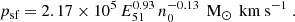 Mathematical equation: $$ \begin{aligned} p_{\text{sf}} = 2.17 \times 10^5 \, E_{51}^{0.93}\,n_{0}^{-0.13}\, \text{ M}_{\odot } \, \text{ km} \text{ s}^{-1}~. \end{aligned} $$