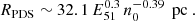 Mathematical equation: $$ \begin{aligned} R_{\text{PDS}} \sim 32.1 \, E_{51}^{0.3} \, n_{0}^{-0.39}\, \text{ pc} ~. \end{aligned} $$