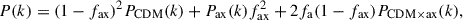 Mathematical equation: $$ \begin{aligned} P(k) = (1-f_{\rm ax})^2P_{\rm CDM}(k) + P_{\rm ax}(k) f_{\rm ax}^2 + 2f_{\rm a}(1-f_{\rm ax})P_{\rm CDM \times ax}(k), \end{aligned} $$