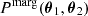 Mathematical equation: $ P^{\mathrm{marg}}({\boldsymbol\theta}_1,{\boldsymbol\theta}_2) $