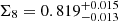 Mathematical equation: $ \Sigma_8 = 0.819^{+0.015}_{-0.013} $
