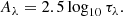 Mathematical equation: $$ \begin{aligned} A_\lambda = 2.5\log _{10} \tau _\lambda . \end{aligned} $$