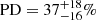 Mathematical equation: $ \mathrm{PD}=37_{-16}^{+18}\% $