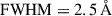 Mathematical equation: $ \mathrm{FWHM} = 2.5\, \AA $