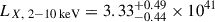 Mathematical equation: $ L_{X,~2-10\,\mathrm{keV}} = 3.33^{+0.49}_{-0.44}\times10^{41} $