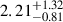 $ 2.21^{+1.32}_{-0.81} $