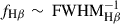 Mathematical equation: $ f_{\text{H}\beta}\sim \text{ FWHM}_{\text{H}\beta}^{-1} $