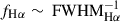 Mathematical equation: $ f_{\text{H}\alpha}\sim \text{ FWHM}_{\text{H}\alpha}^{-1} $