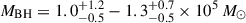 Mathematical equation: $ M_{\mathrm{BH}} = 1.0^{+1.2}_{-0.5}-1.3^{+0.7}_{-0.5}\times10^{5}\,M_{\odot} $