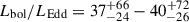 Mathematical equation: $ L_{\mathrm{bol}}/L_{\mathrm{Edd}} = 37^{+66}_{-24}-40^{+72}_{-26} $