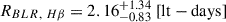 Mathematical equation: $ R_{BLR,~H\beta} = 2.16^{+1.34}_{-0.83}~[\mathrm{lt-days}] $