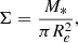 Mathematical equation: $$ \begin{aligned} \Sigma = \dfrac{M_*}{\pi R_e^2}, \end{aligned} $$