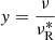 Mathematical equation: $ y = \frac{\nu }{{\nu _{\mathrm{R}}^*}} $