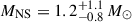 Mathematical equation: $ M_{\mathrm{NS}} = 1.2^{+1.1}_{-0.8}\,M_{\odot} $