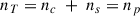 Mathematical equation: $$ \begin{aligned} n_{T} = n_{c}\ + \ n_{s} = n_{p} \end{aligned} $$