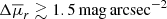 Mathematical equation: $ \Delta \overline{\mu}_r \gtrsim 1.5 \,\mathrm{mag\,arcsec^{-2}} $