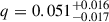 Mathematical equation: $ q=0.051^{+0.016}_{-0.017} $