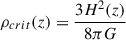Mathematical equation: $$ \begin{aligned} \rho _{crit}(z) = \frac{3H^2(z)}{8\pi G} \end{aligned} $$