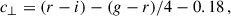 Mathematical equation: $$ \begin{aligned}&c_\perp =(r-i)-(g-r)/4-0.18\,,\end{aligned} $$