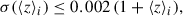 Mathematical equation: $$ \begin{aligned}&\sigma (\langle z\rangle _i)\le 0.002\, (1+\langle z\rangle _i),\end{aligned} $$