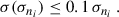 Mathematical equation: $$ \begin{aligned}&\sigma (\sigma _{n_i})\le 0.1\, \sigma _{n_i}\,. \end{aligned} $$