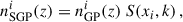 Mathematical equation: $$ \begin{aligned} n_{\rm SGP}^i (z) = n_{\rm GP}^i(z)\; S(x_i,k)\,, \end{aligned} $$