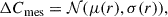Mathematical equation: $$ \begin{aligned} \Delta C_{\mathrm{mes}} = \mathcal{N} (\mu (r), \sigma (r)) ,\end{aligned} $$
