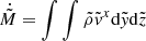Mathematical equation: $ \dot{\tilde{M}}=\int\int\tilde{\rho}\tilde{v}^{x}\mathrm{d}\tilde{\mathit{y}}\mathrm{d}\tilde{z} $