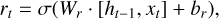 Mathematical equation: r_t &= \sigma(W_r \cdot [h_{t-1}, x_t] + b_r), \\